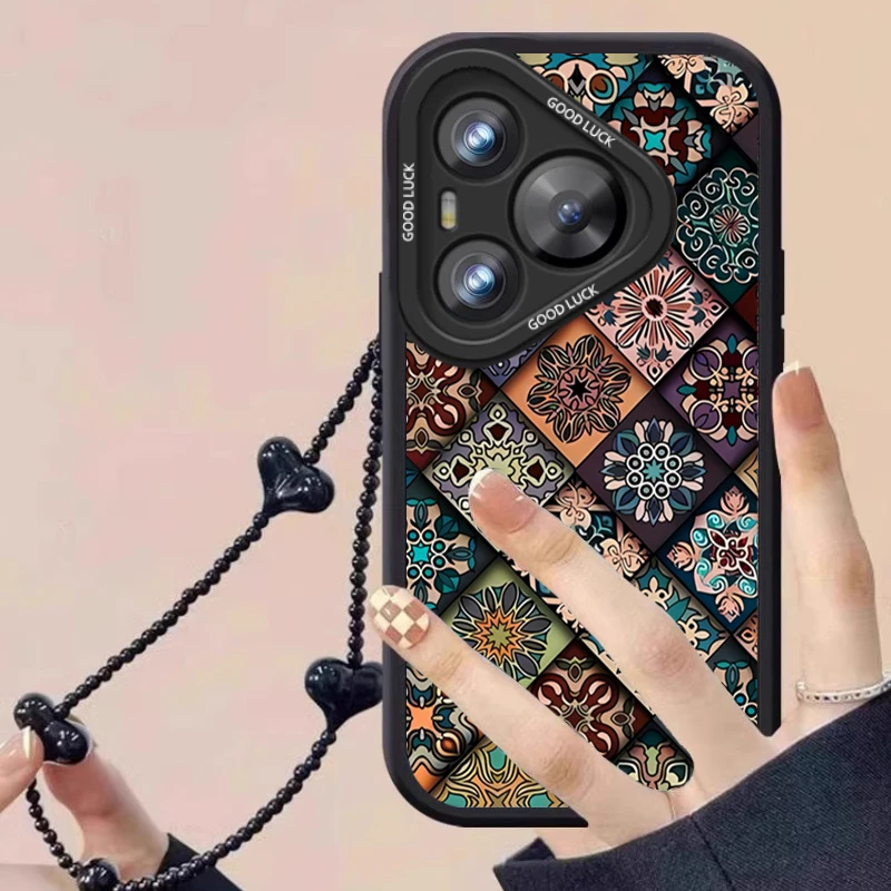 五彩图腾适用华为pura70手机壳小羊皮p70pro+保护套手链复古中国