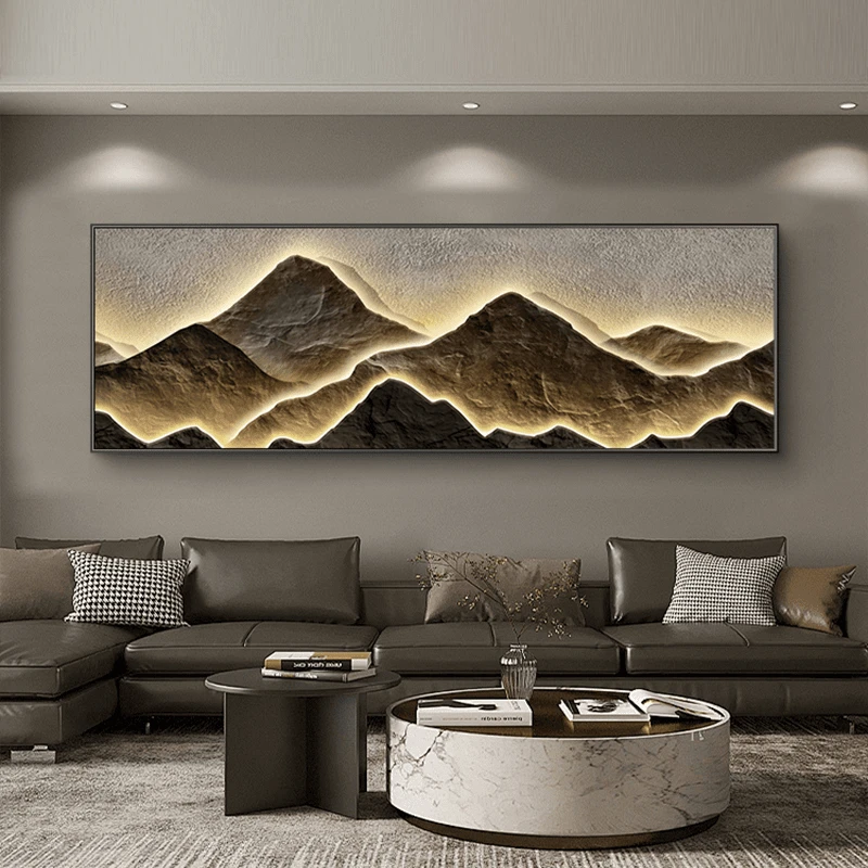 【银河】镶钻背靠金山客厅装饰画新中式沙发山水挂画200*70