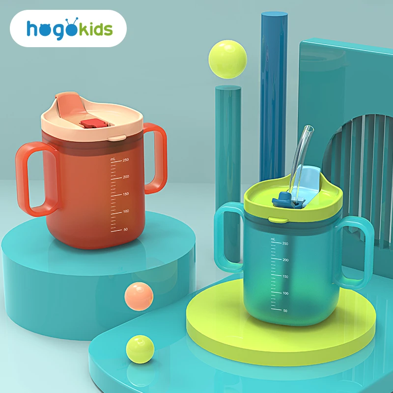 禾果儿童牛奶杯带刻度防摔夏季家用喝水鸭嘴瓶宝宝带手柄直饮水杯