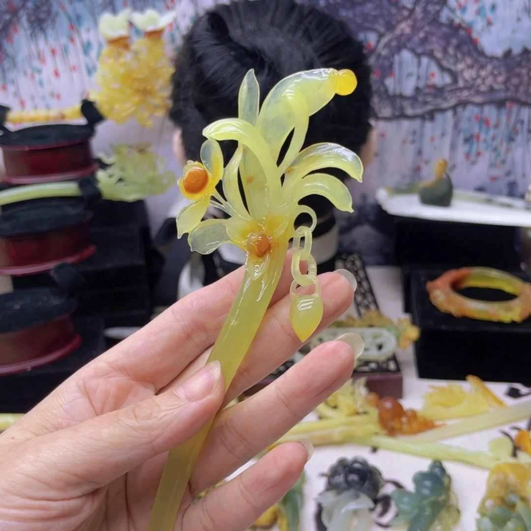 【闪购商品】蛇纹石玉发饰合金糖**秃