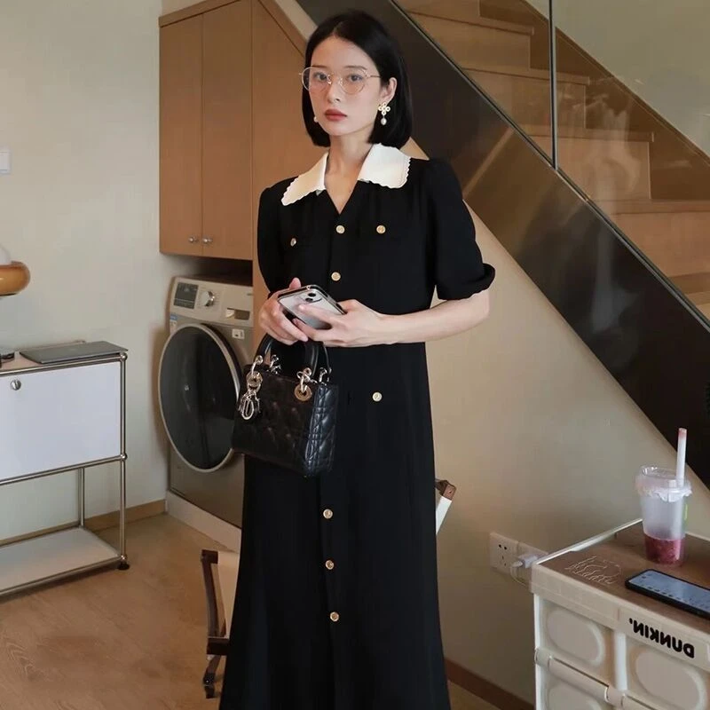 2692茶歇法式赫本风气质黑色连衣裙感别致漂亮裙子女夏季2024新款