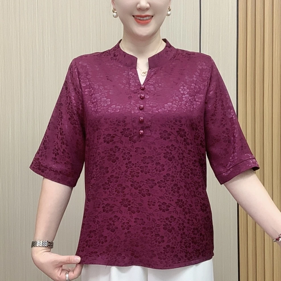 新款气质减龄显瘦五分袖小衫宽松大码短袖妈妈装