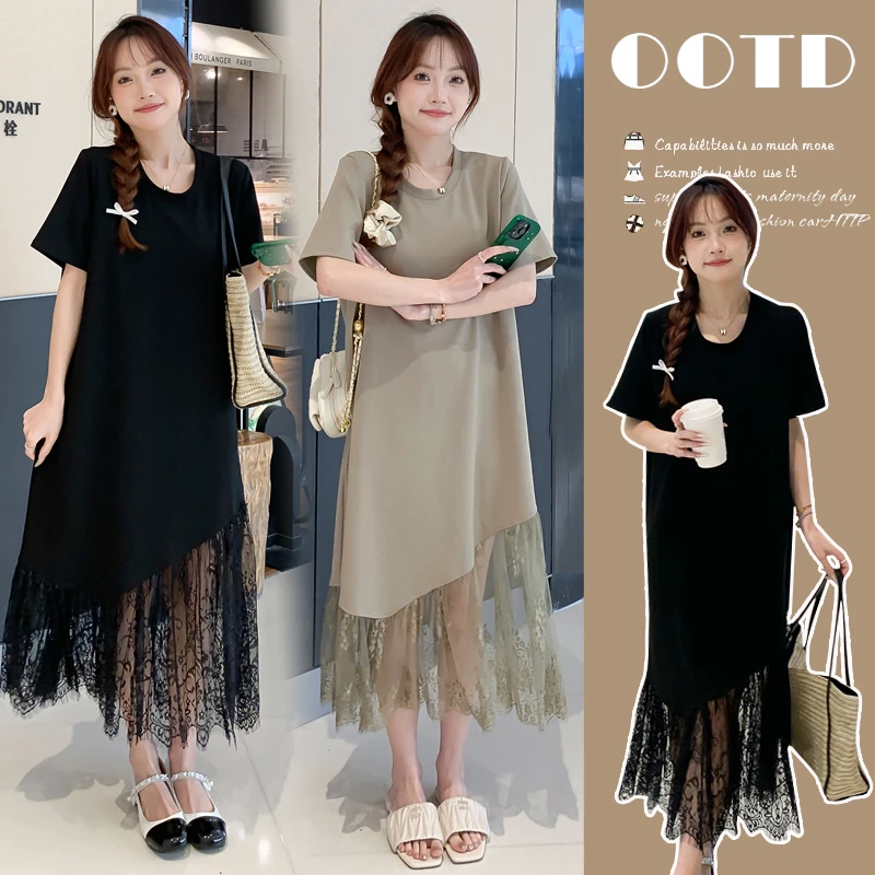 【苏遇婉】2024夏季孕妇装宽松长款蕾丝显瘦孕妇连衣裙拼接