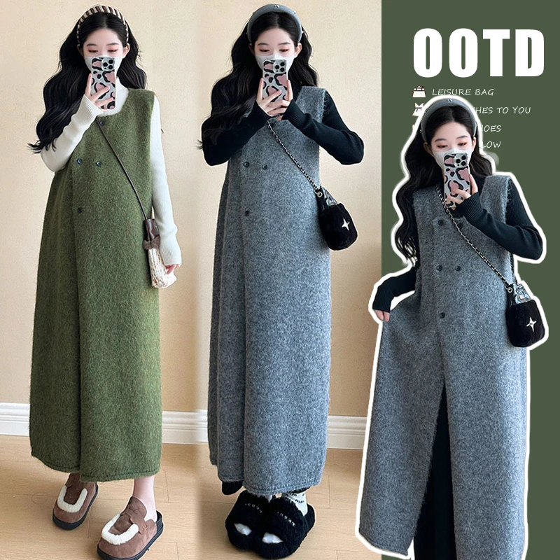 【苏遇婉】2024秋冬孕妇装半高领毛衣连衣裙+毛衣马甲长裙