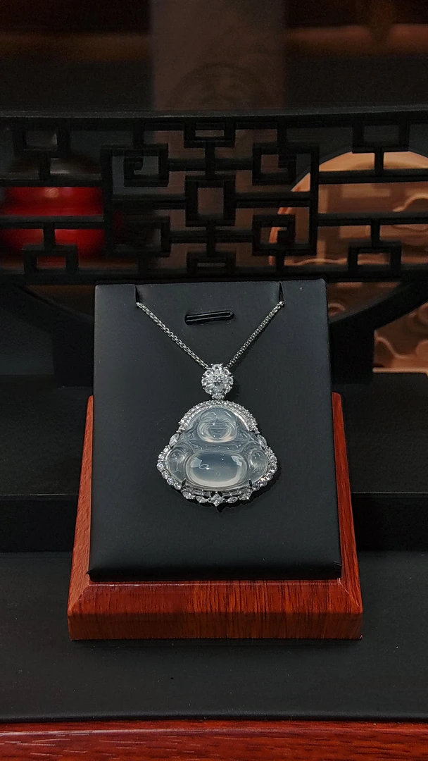 向生珠宝 天然玉髓不封底大肚佛公S925银吊坠