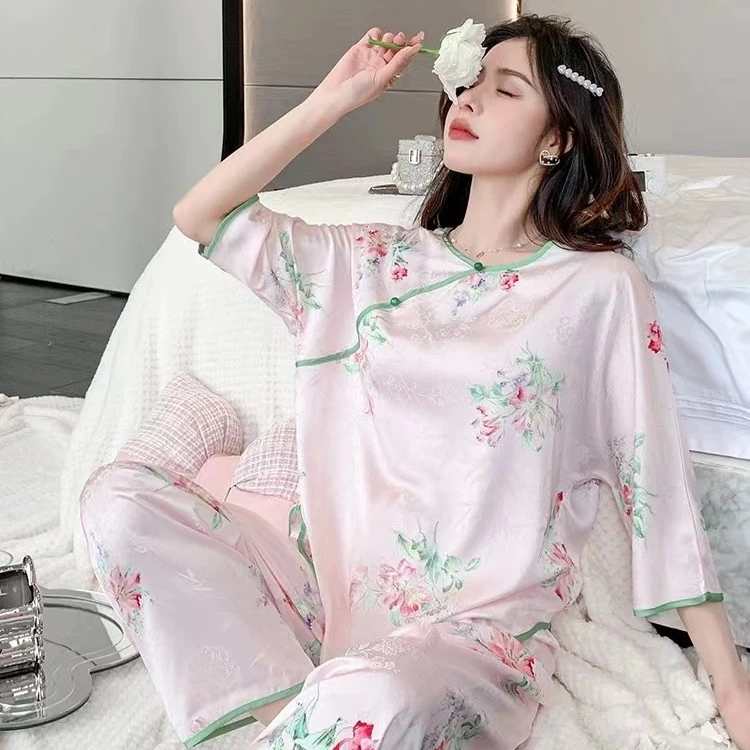 中式提花冰雪丝印花国潮家居服睡衣