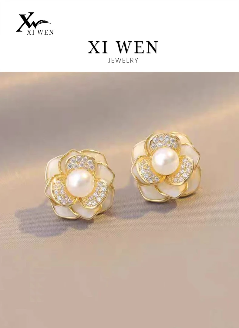 铜合金珐琅耳饰 【山茶花】高定-爆款气质轻奢时尚百搭经典- XC8087