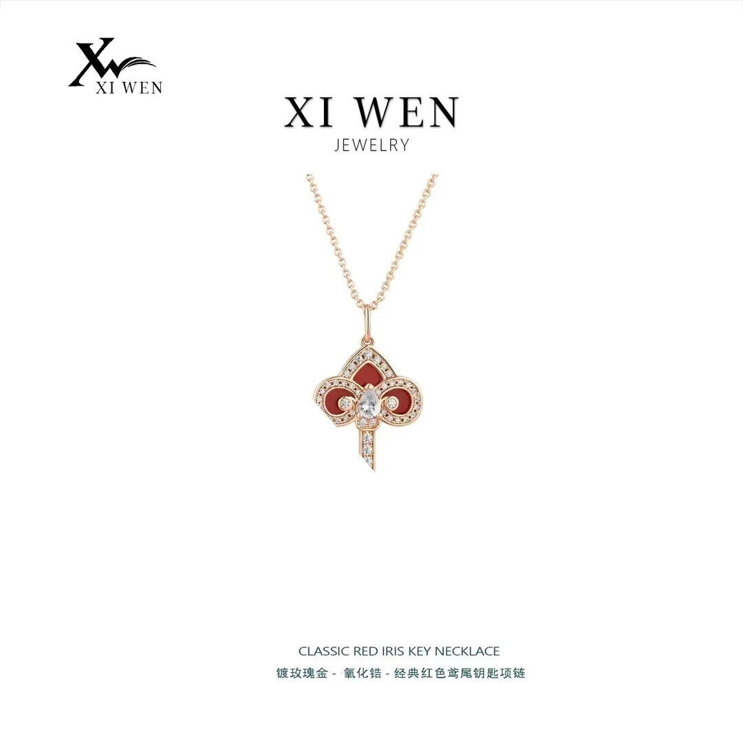 铜合金珐琅项链 金色双面经典镶嵌玫瑰金满钻 XC5135