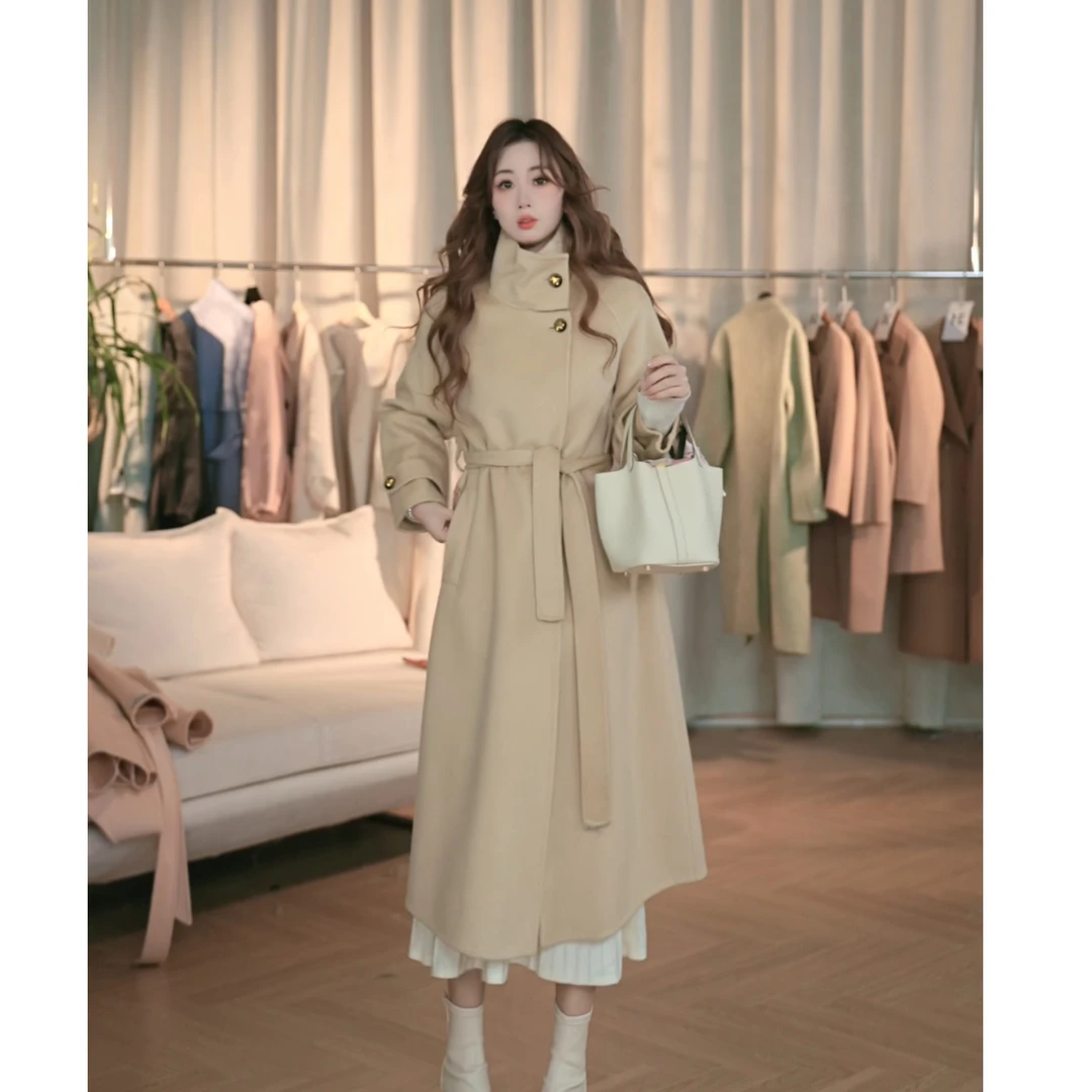 【100%澳毛】双面羊毛大衣翻领女士外套立领8815气质百搭