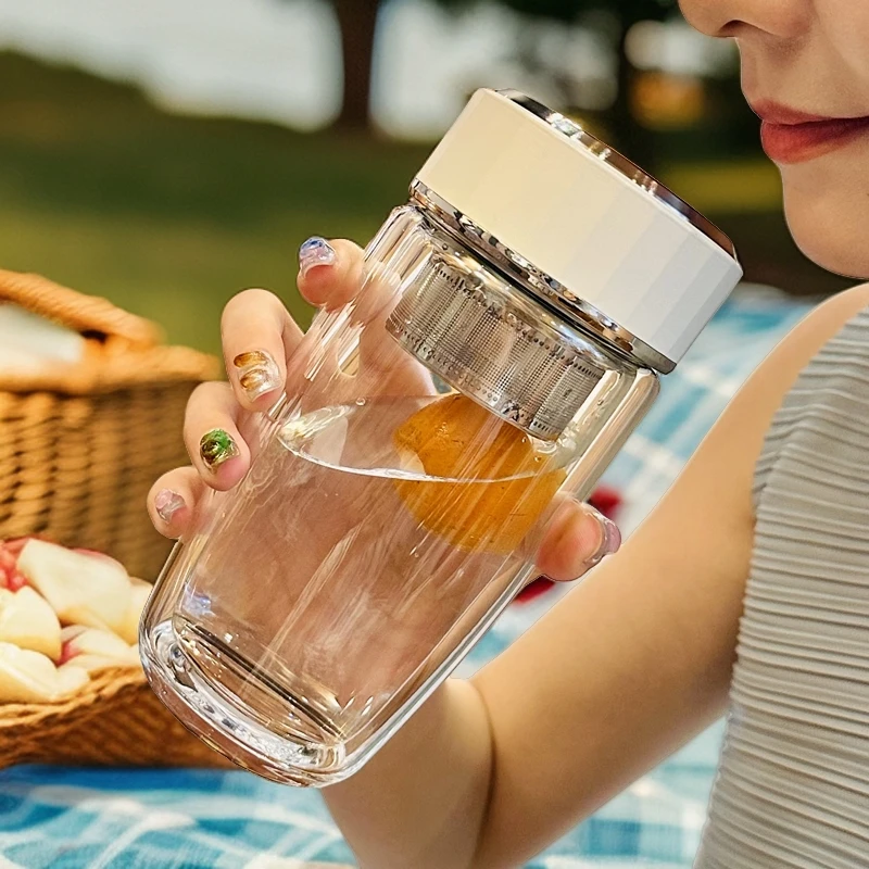 2025高颜值透明水杯女士新款高硼硅双层隔热玻璃杯耐高温泡茶杯子