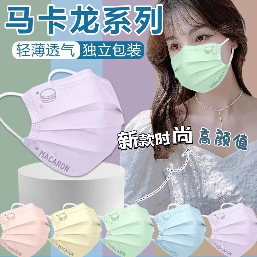 秋冬马卡龙独立印花口罩薄款网红时尚高颜值轻薄透气不勒耳潮款
