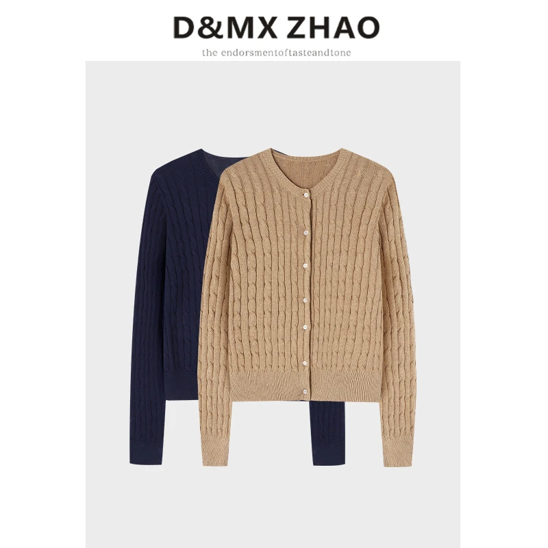 D&MX 2024冬季新品 经典劳伦风开衫绞花羊绒混纺毛衣3922高个系列