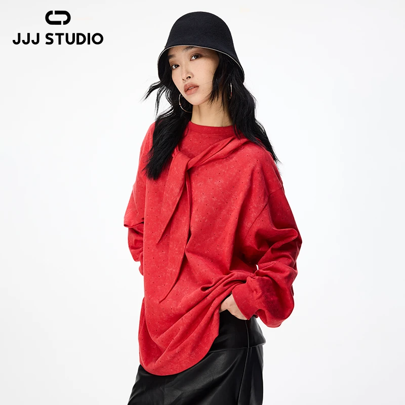 JJJ STUDIO 黑色/红色长袖T恤 JDWSW1T289