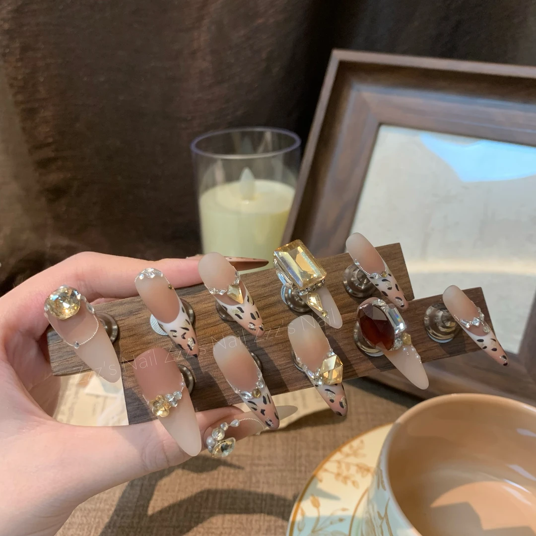 【小野豹】樱禾同款豹纹 辣妹 长水滴 重工 高级 纯手工穿戴甲