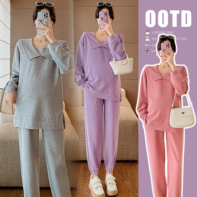 2024春秋新款休闲宽松舒适百搭卫衣运动长袖显瘦孕妇两件套套装