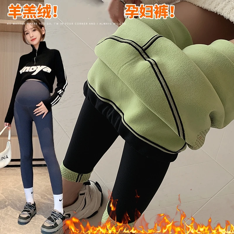 新款孕妇裤秋冬加绒加厚瑜伽裤鲨鱼裤外穿芭比裤孕妇托腹打底裤