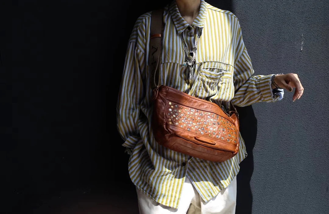 传单肩包女马皮水洗铜扣装饰款时尚大气柔软休闲风轻奢风斜挎包