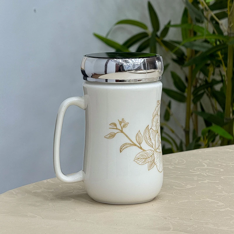 《新人粉丝福利》花容月貌陶瓷杯带镜面工艺办公杯水杯家用