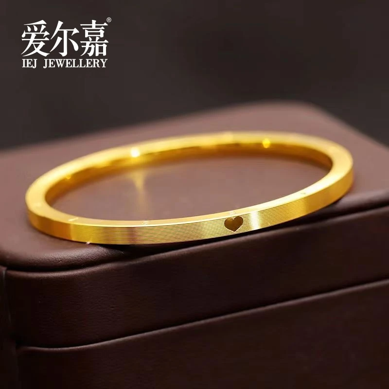 【十年金店】足金999投资金520时钟拉丝实心筷子镯爱心数字送女友礼