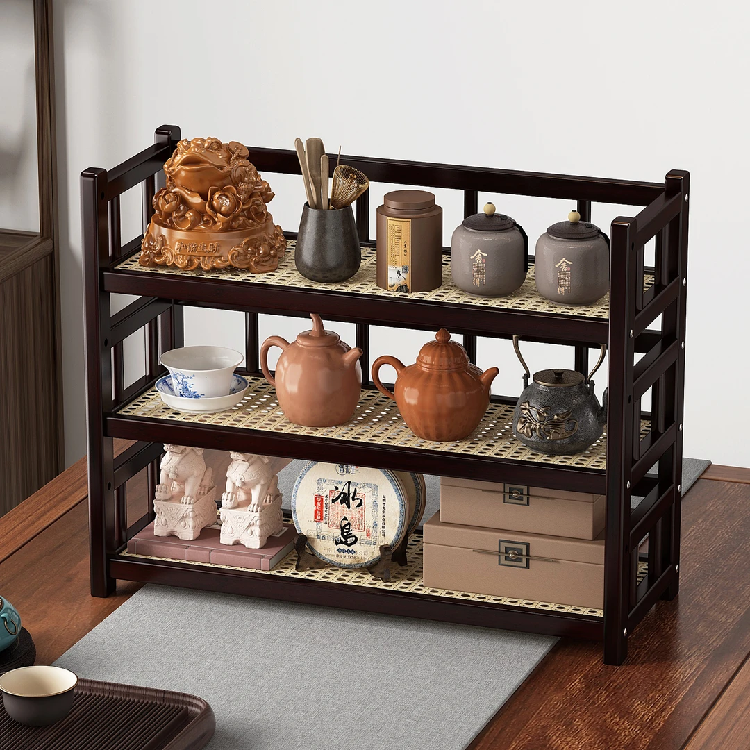 桌面置物架新中式小型茶具茶叶收纳架办公室台面非实木多层茶杯架