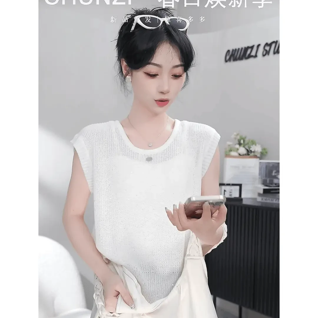 HUIERMAN/慧尔曼简约镂空针织上衣T恤【10361】现货直发