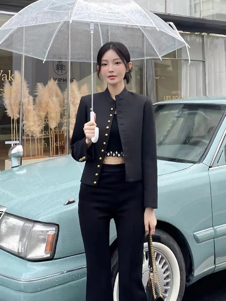 索雪儿秋季新款黑色单排扣修身西装外套