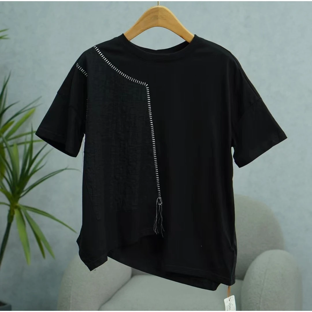 Shi系列   Z281   女装简约时尚绣线拼接上衣黑色2208073