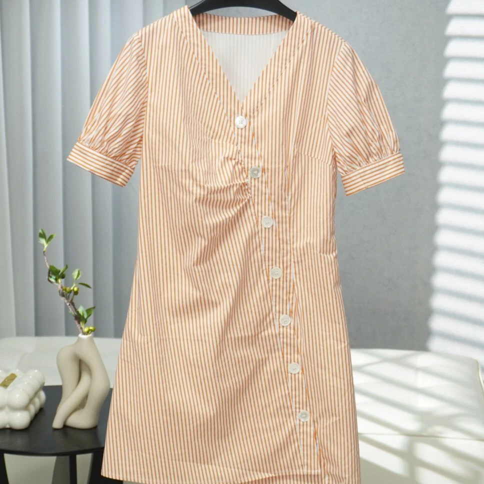 同伊系列   WS440   女装时尚撤柜休闲条纹连衣裙橘色G92173