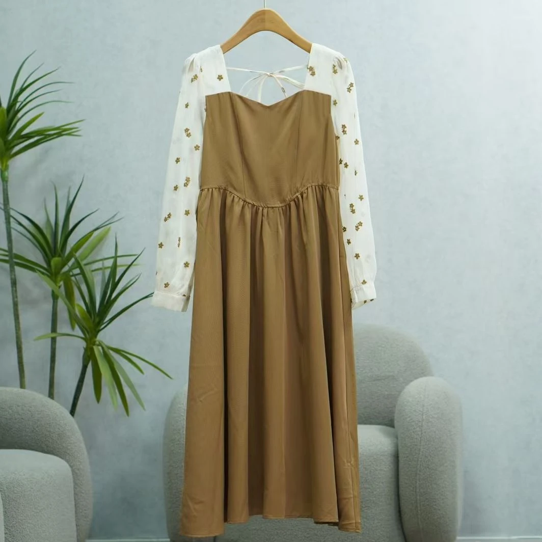 枺系列  WZ1383   女装时尚撤柜长袖连衣裙卡其D1321013