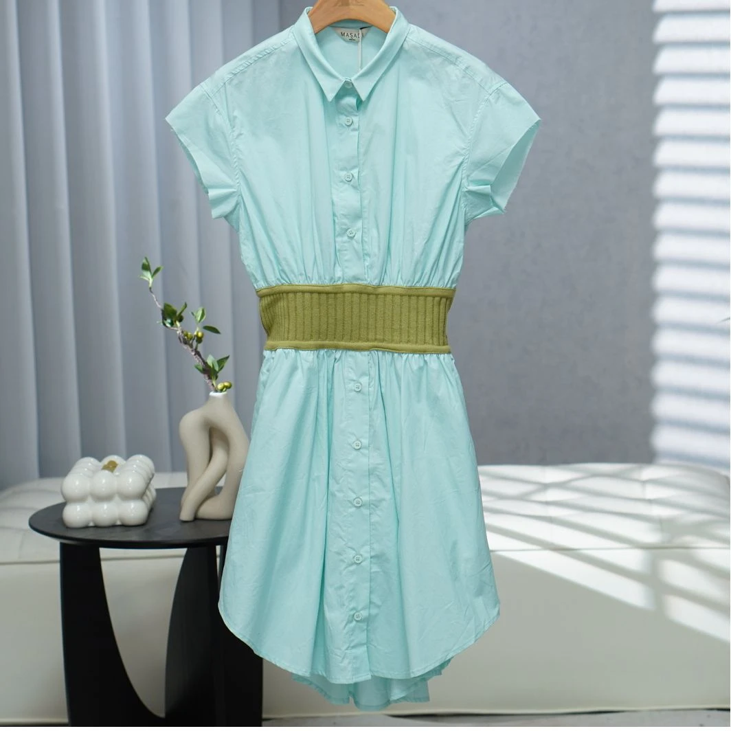 玛系列   E351   女装时尚撤柜休闲连衣裙浅豆绿QY1017