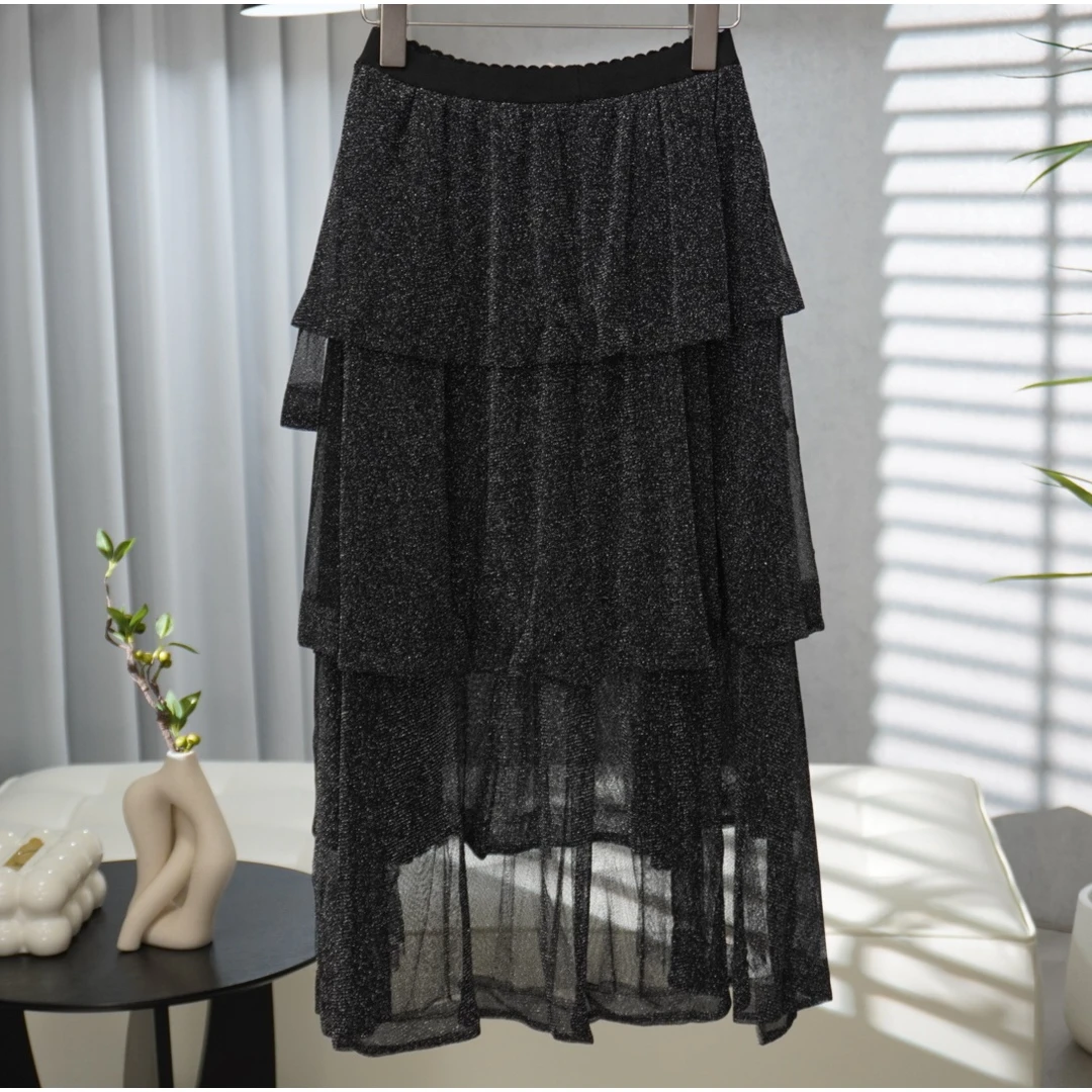 同伊系列   WY489   女装时尚撤柜半身纱裙黑色B93115