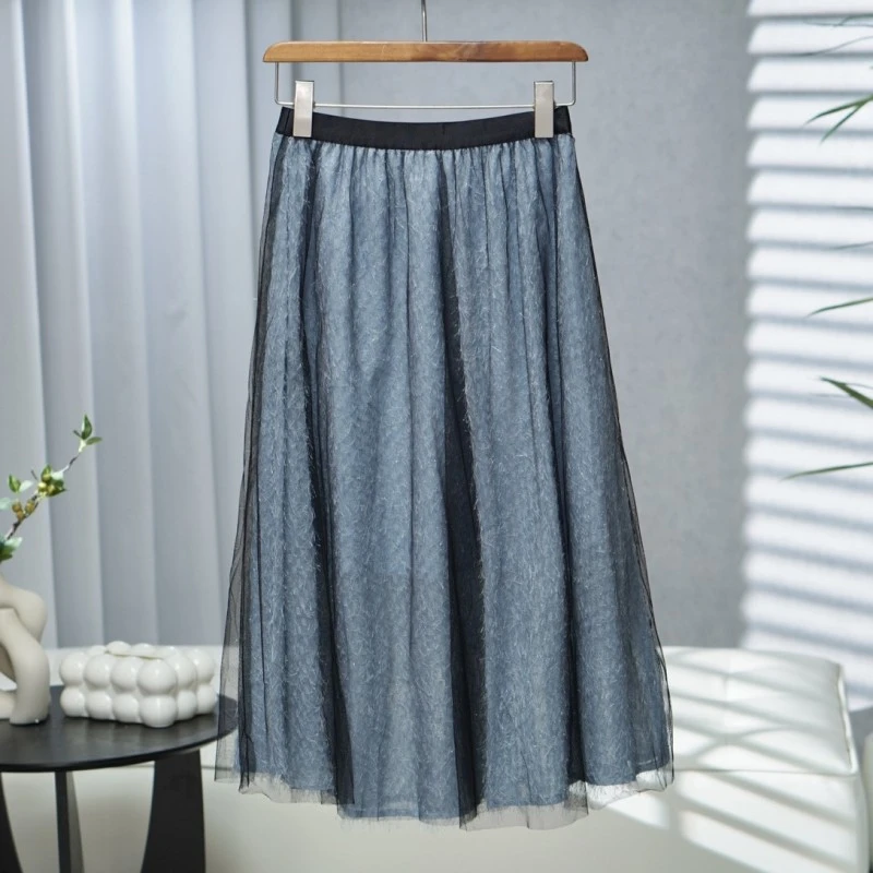 咏系列  Z643   女装时尚撤柜网纱半身裙蓝色Y2205028