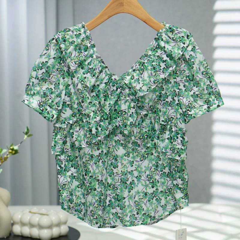 咏系列  Y567   女装时尚撤柜碎花上衣小衫绿花B3130804
