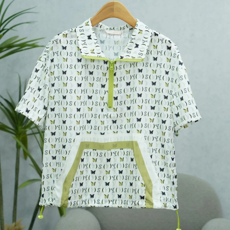 咏系列  Y623   女装时尚撤柜满印衬衫T恤绿色