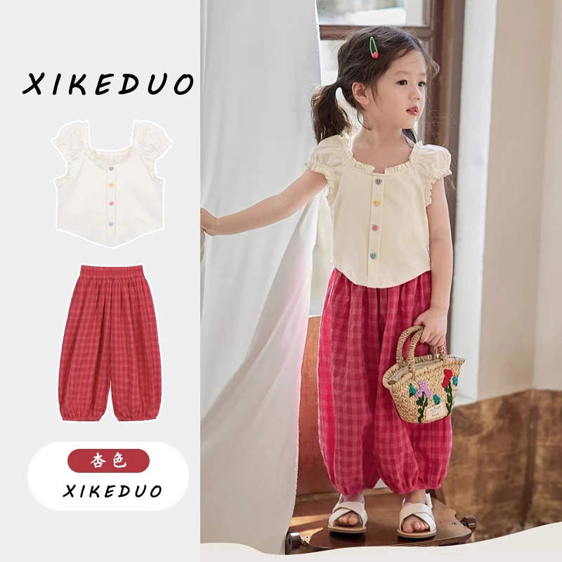 女童夏季套装2024新款小女孩洋气衣服小童薄款防蚊阔腿裤时尚童装
