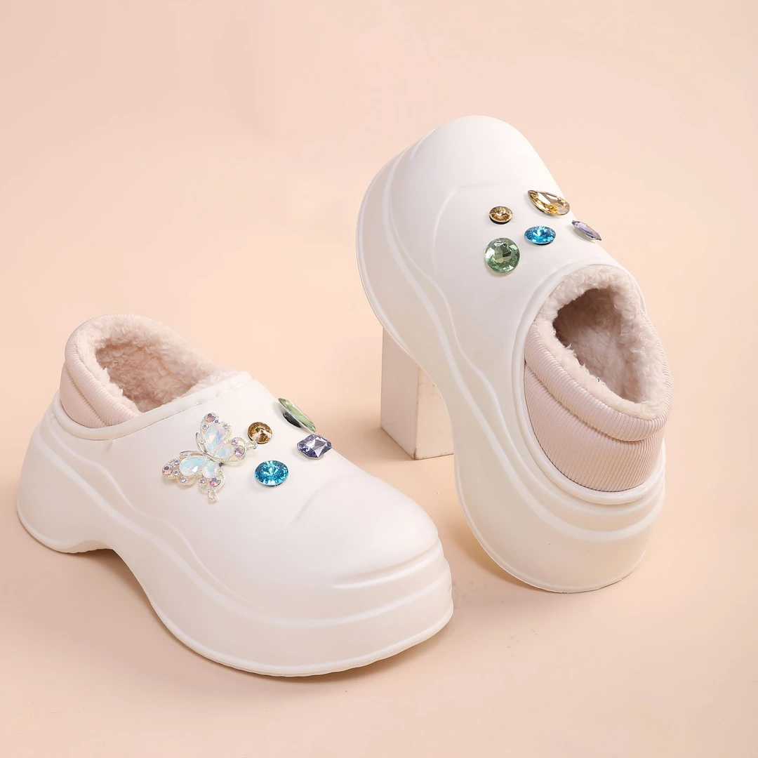 趣艺家可爱配饰外穿棉拖防水eva帮面秋冬季御寒保暖款棉拖鞋女QY