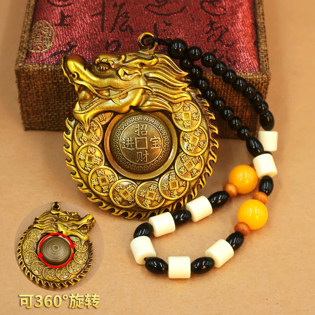 龙头黄铜福袋手把件手中有钱实心黄铜手上把件铜聚福钱袋挂件礼品