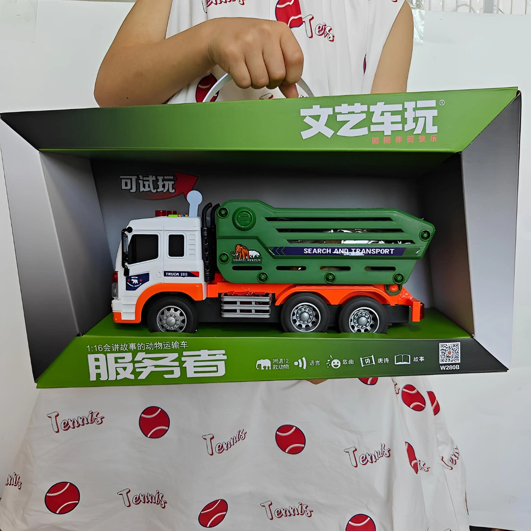 恐龙运输车会唱歌讲故事的儿童节仿真惯性声光塑胶益智玩具车彩盒