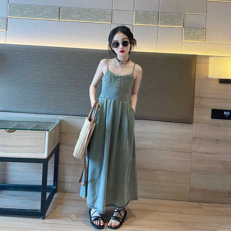 儿童洋气牛仔吊带裙2025新款女童连衣裙夏季薄款女大童夏装裙子潮