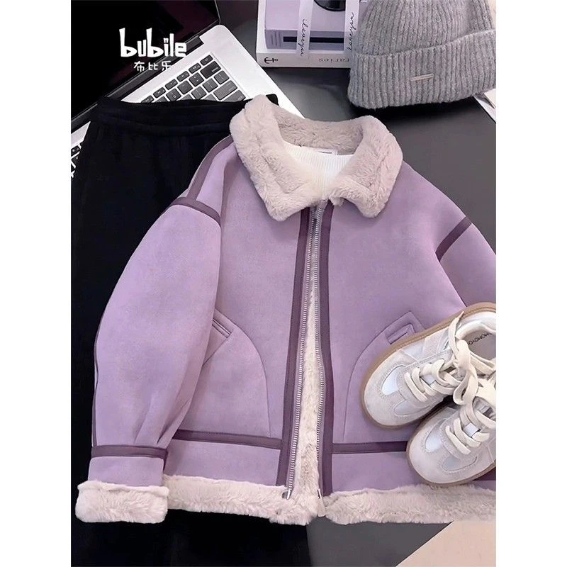女童外套秋冬款2024新款冬季加绒加厚夹克女孩冬装一体麂皮绒上衣