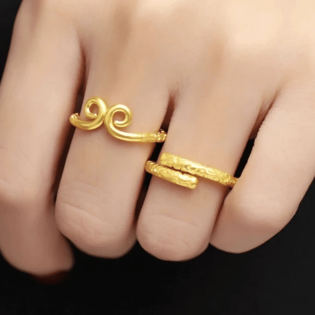 紧箍咒金箍棒情侣对戒 男戒时尚金戒指环经典中古轻奢