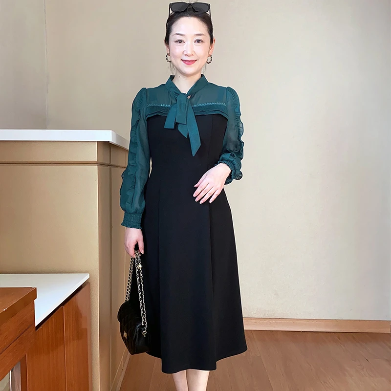 妈妈春装时尚中长款连衣裙中年女显瘦长裙子中老年裙40-50岁2301