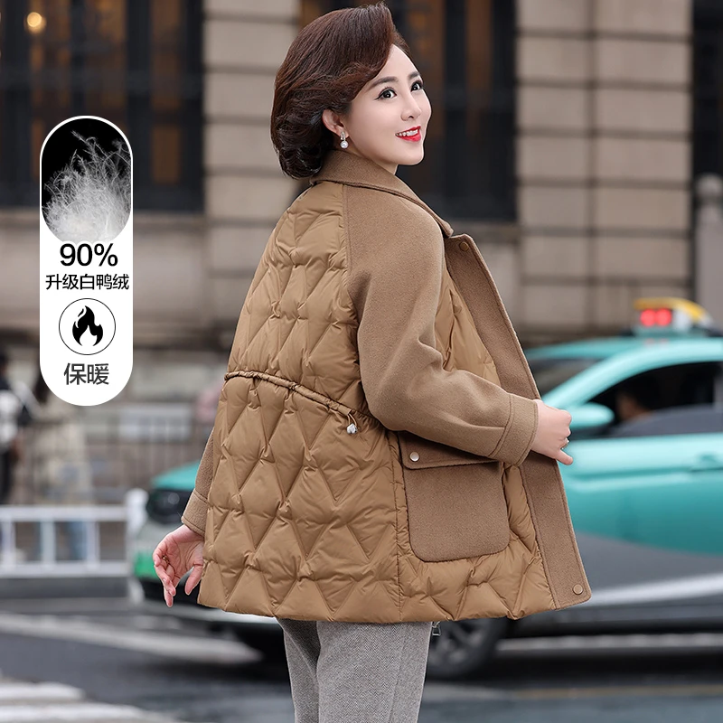 中年女装妈妈款冬装女士拼接中长款羽绒服中老年防寒保暖外套6003