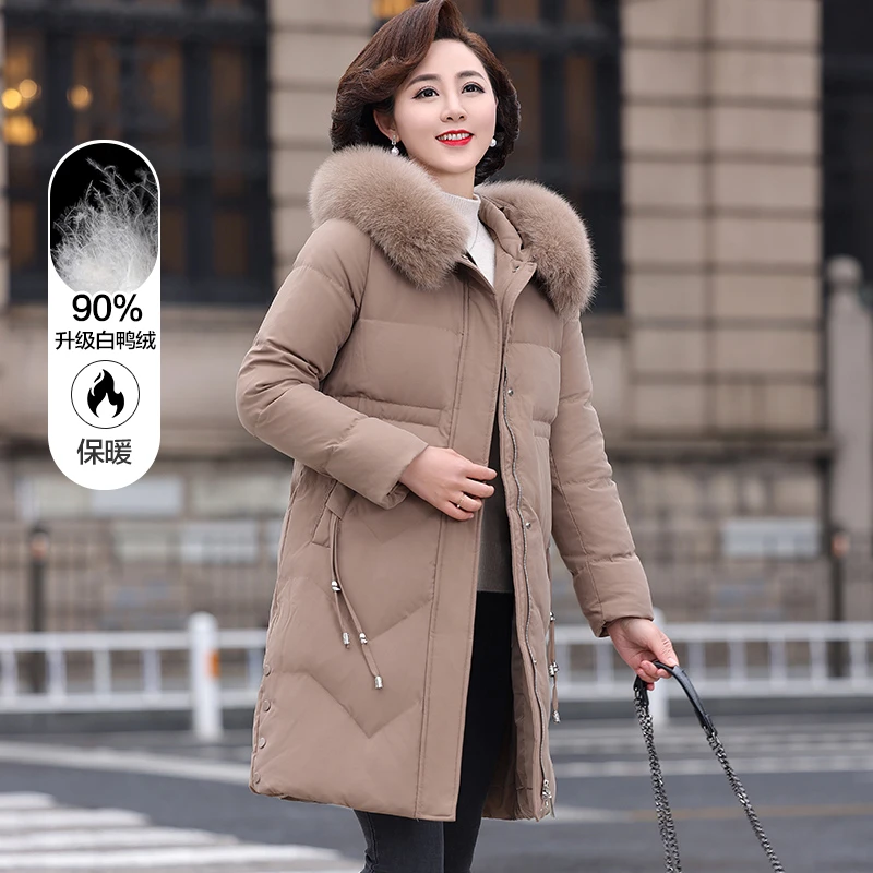 妈妈装冬季狐狸毛领中长款羽绒服中年女保暖中老年防寒厚外套2078