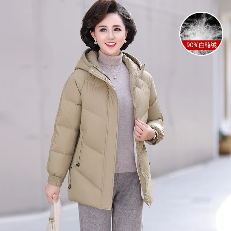 SL中年妈妈装中长款白鸭绒羽绒服冬装中老年女装防寒保暖外套2217