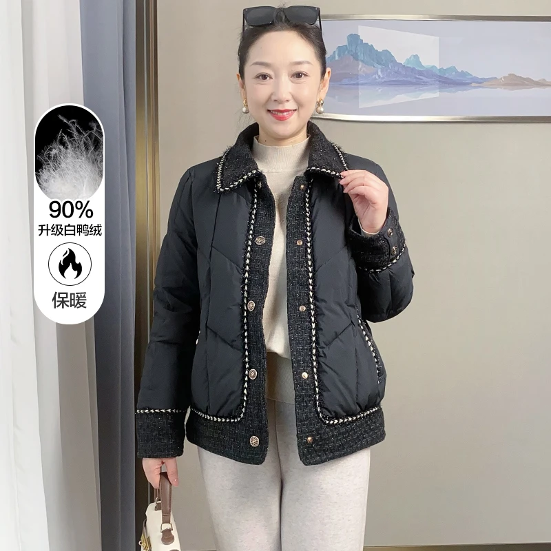 SL妈妈冬装短款羽绒服中年女士小香风中老年防寒保暖外套23092