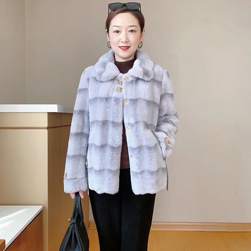 SL妈妈冬装加厚气质外套中年女宽松大码上衣中老年洋气短款8023