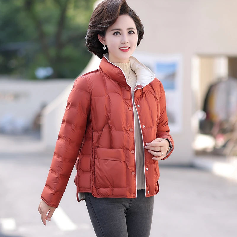 SL妈妈时尚新款秋冬装羽绒服女中年女装立领保暖外套中老年2213