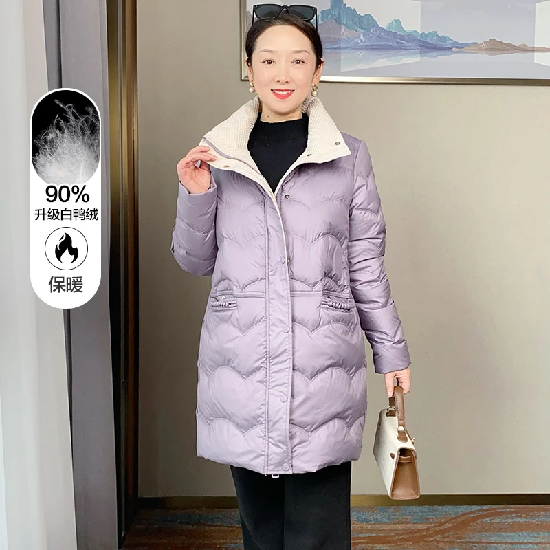 SL时尚妈妈装冬季中长款轻薄羽绒服中年女装防寒保暖外套2023Y018
