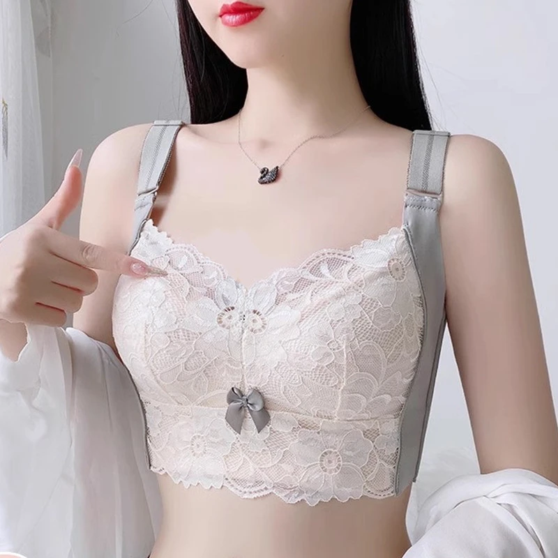 大胸显小内衣蕾丝大码超薄款透气舒适无钢圈性感女士调整型文胸罩